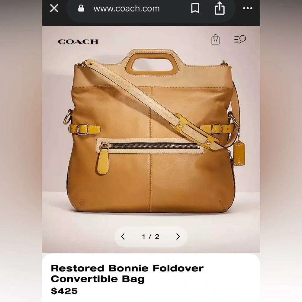 Coach Tan Leather Bonnie Foldover Convertible Bag